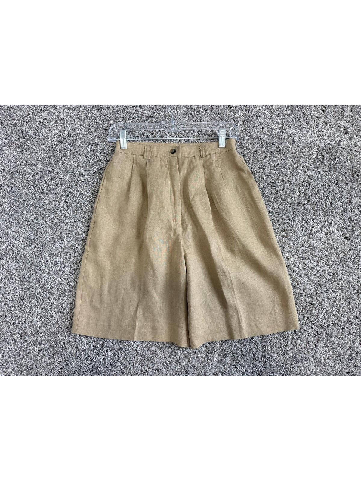Sharon Young Sportswear 100% Linen High Waist Pleated Bermuda Shorts Size 2